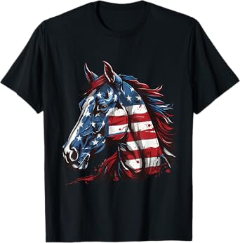 Patriotic Horse USA Flag Vintage Horse 4th Of July T-Shirt