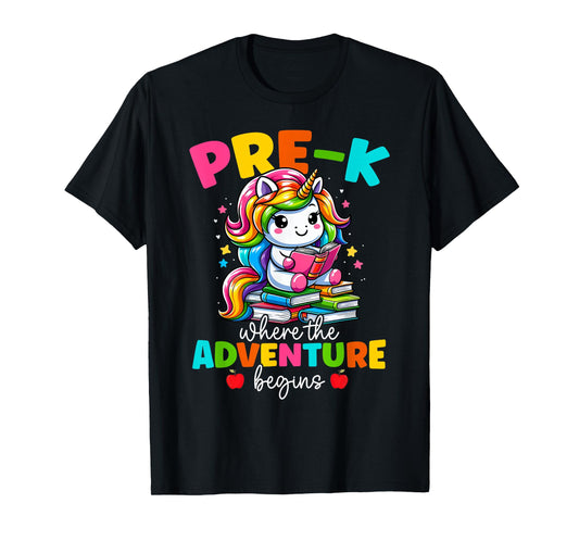 Pre-K Where The Adventure Begins Unicorn Back To School T-Shirt