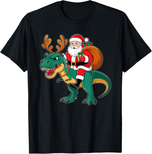 Funny Christmas Santa Riding Trex Kids Christmas Boys Mens T-Shirt