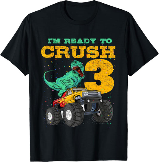 3rd Birthday Monster Truck Dino 3 Years Old Bday T-Shirt