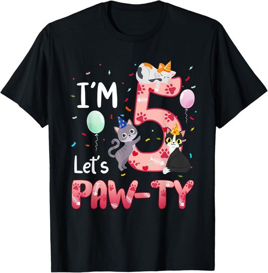5th Birthday Shirt Girl Cat Kitten 5 Years Old Bday Party T-Shirt