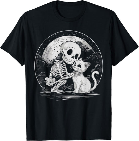 Skeleton Cat Skull Kitty Cute Goth Halloween Costume T-Shirt