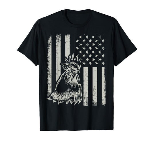 Proud Patriotic Chicken Rooster Farmer Lover American Flag T-Shirt