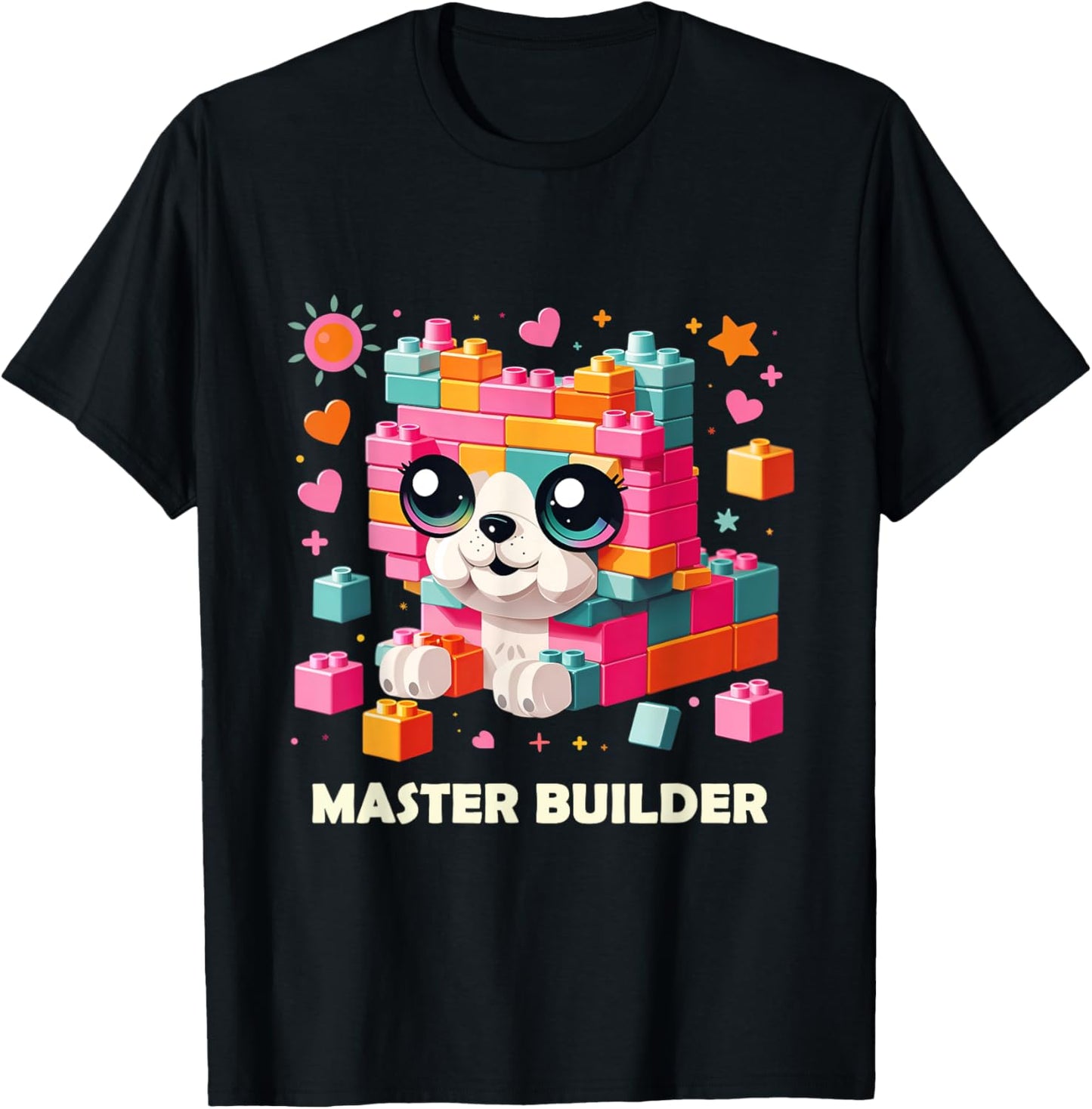 Master Builder, Block Building Kids Girls Cat Dog Lover Toy T-Shirt