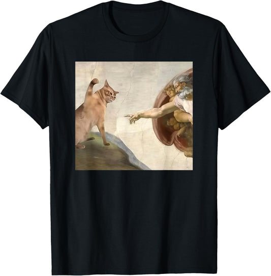 Funny Cat God Creation of Adam meme Jesus T-Shirt