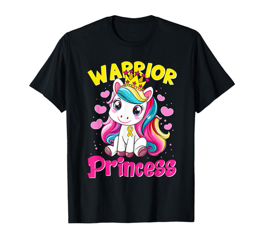 Warrior Princess Unicorn Girls Childhood Cancer Awareness T-Shirt