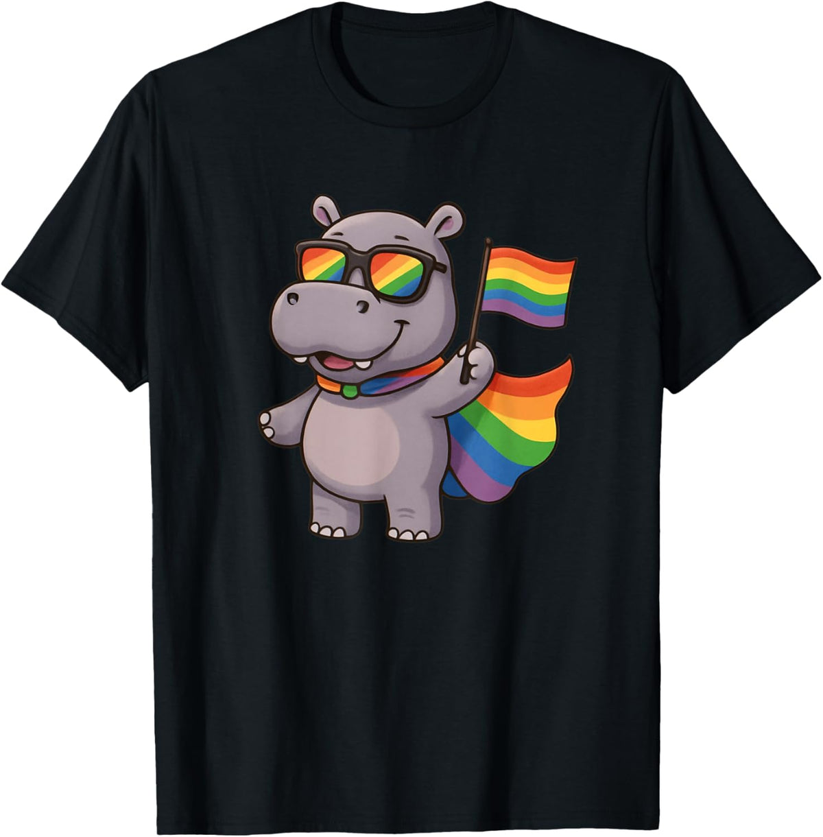 Hippo Cute Gay Pride LGBT Sunglasses Hippo Rainbow Flag T-Shirt