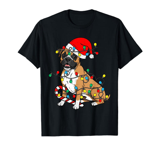 Boxer Dog Christmas Lights Pajama Santa Xmas Pet Dog Lover T-Shirt
