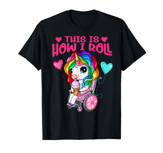 Cute Ice Cream Eating Unicorn Girl In Wheelchair T-Shirt