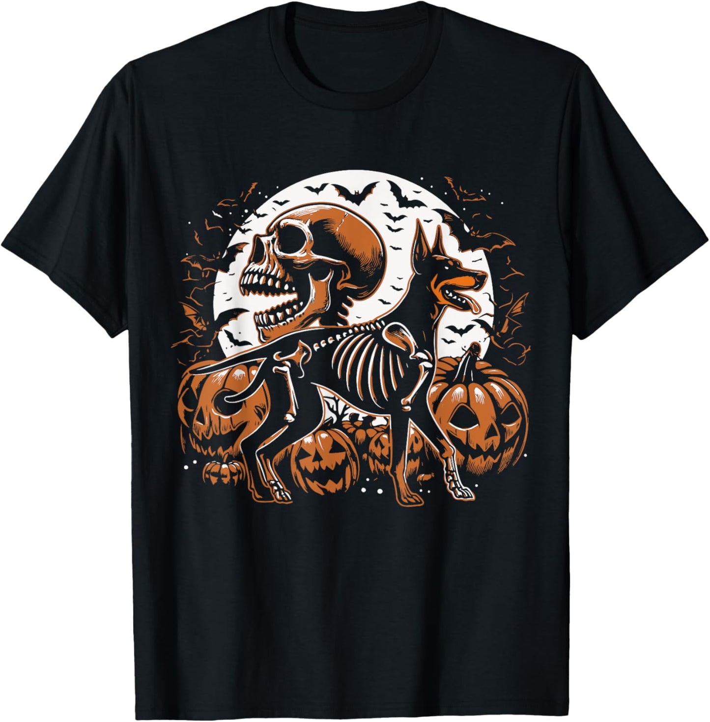 Halloween Skeleton Walking Skeletal Doberman Dog T-Shirt