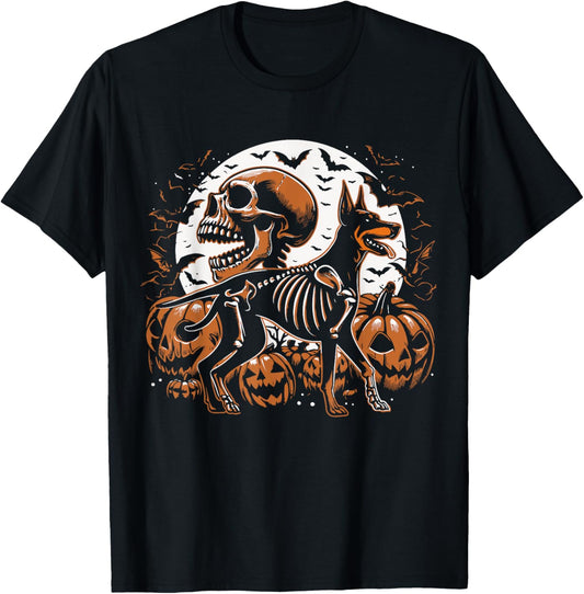 Halloween Skeleton Walking Skeletal Doberman Dog T-Shirt