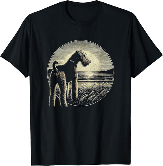 Vintage Airedale Terrier Retro Scene Dog Art Design T-Shirt