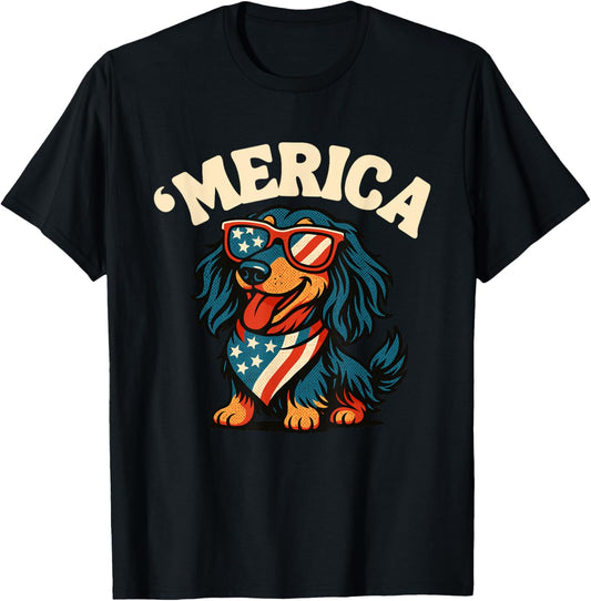 American Flag Dachshund Dog 4th Of July Dachshund Dog Mom T-Shirt