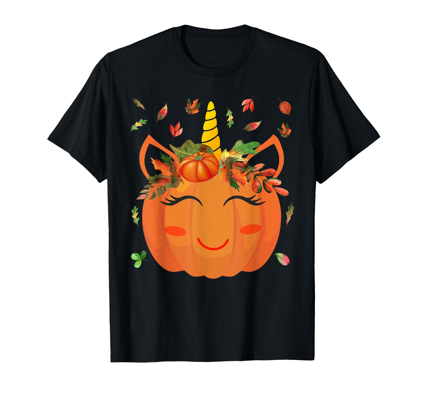 Cute Unicorn Pumpkin for Kids Halloween Thanksgiving T-Shirt