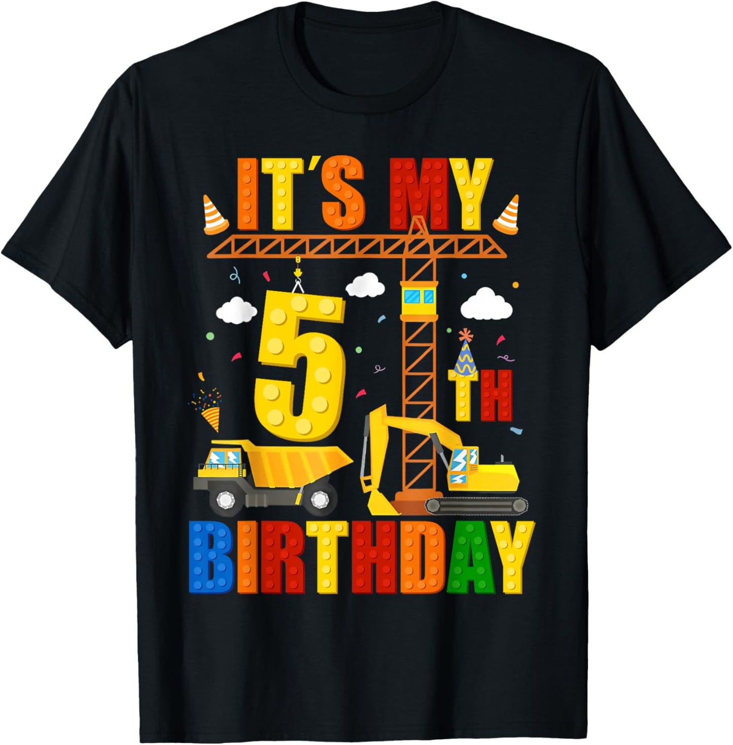 It's My 5th Birthday Construction Excavator Birthday Boys T-Shirt