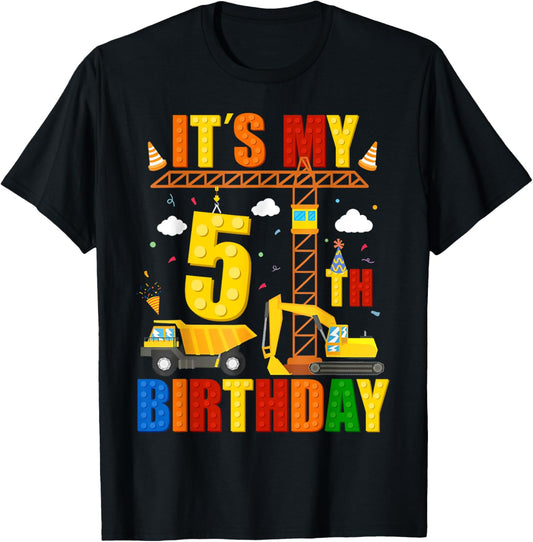 It's My 5th Birthday Construction Excavator Birthday Boys T-Shirt