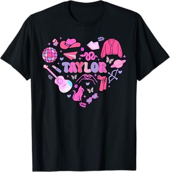 Birthday Girl Groovy Taylor First Name Personalized Heart T-Shirt