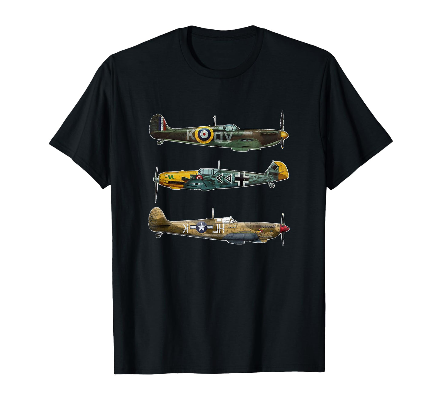 WW2 Planes Warbirds P51 Mustang Spitfire Messerschmitt T-Shirt