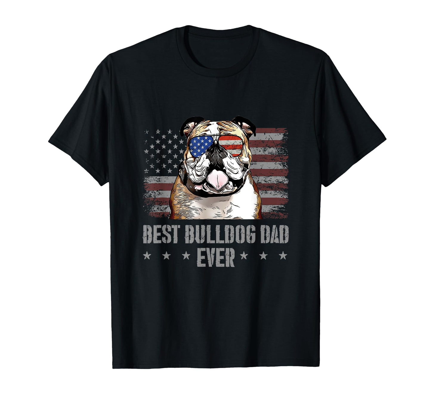 Bulldog Best Dog Dad Ever Retro USA American Flag T-Shirt