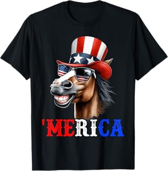 Merica Horse Patriotic 4th of July Funny Kids Men Women T-Shirt
