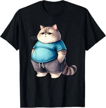 Funny Thick Cat Kitten Art Design Cat Owner Pet Lover T-Shirt for Men Women Kids