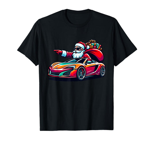 Funny Christmas Santa Claus Driving Sport Car Xmas Pajama T-Shirt