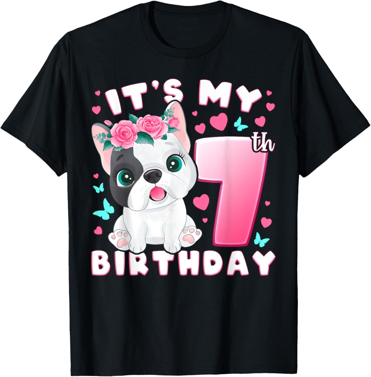 7th Birthday, Girl 7 Year, Dog, Puppy, Number 7 T-Shirt