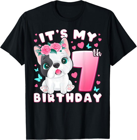 7th Birthday, Girl 7 Year, Dog, Puppy, Number 7 T-Shirt