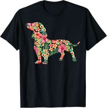 Dachshund Flower Funny Dog Silhouette Floral Gifts Women Men T-Shirt