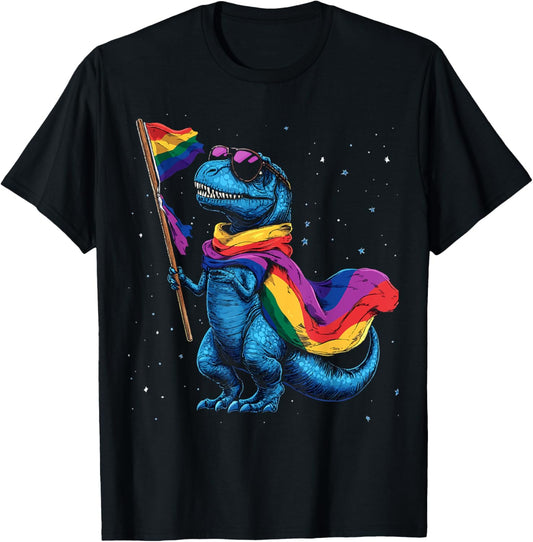 Pride T-Rex Holding Flag Retro Dinosaur T-Shirt