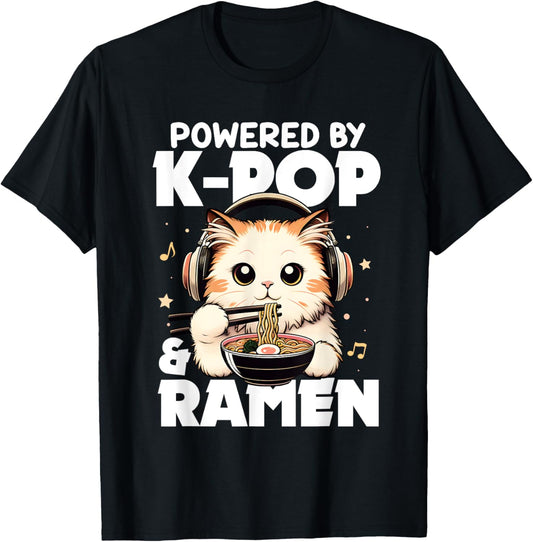 Kawaii Powered By K-Pop And Ramen Cute Kpop Cat Music T-Shirt