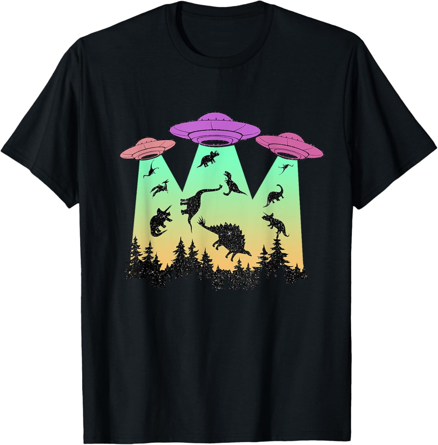 Dinosaur UFO Lover Funny Alien Abduction Retro T-Shirt
