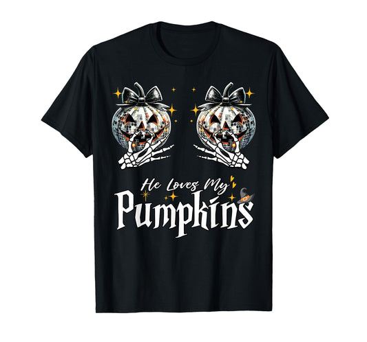 He Loves My Pumpkins I Love His Broomstick Couples Skeleton T-Shirt