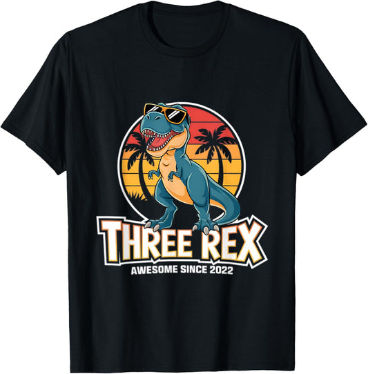 Three Rex Awesome Since 2022 Kids Dinosaur 3rd Birthday T-Shirt