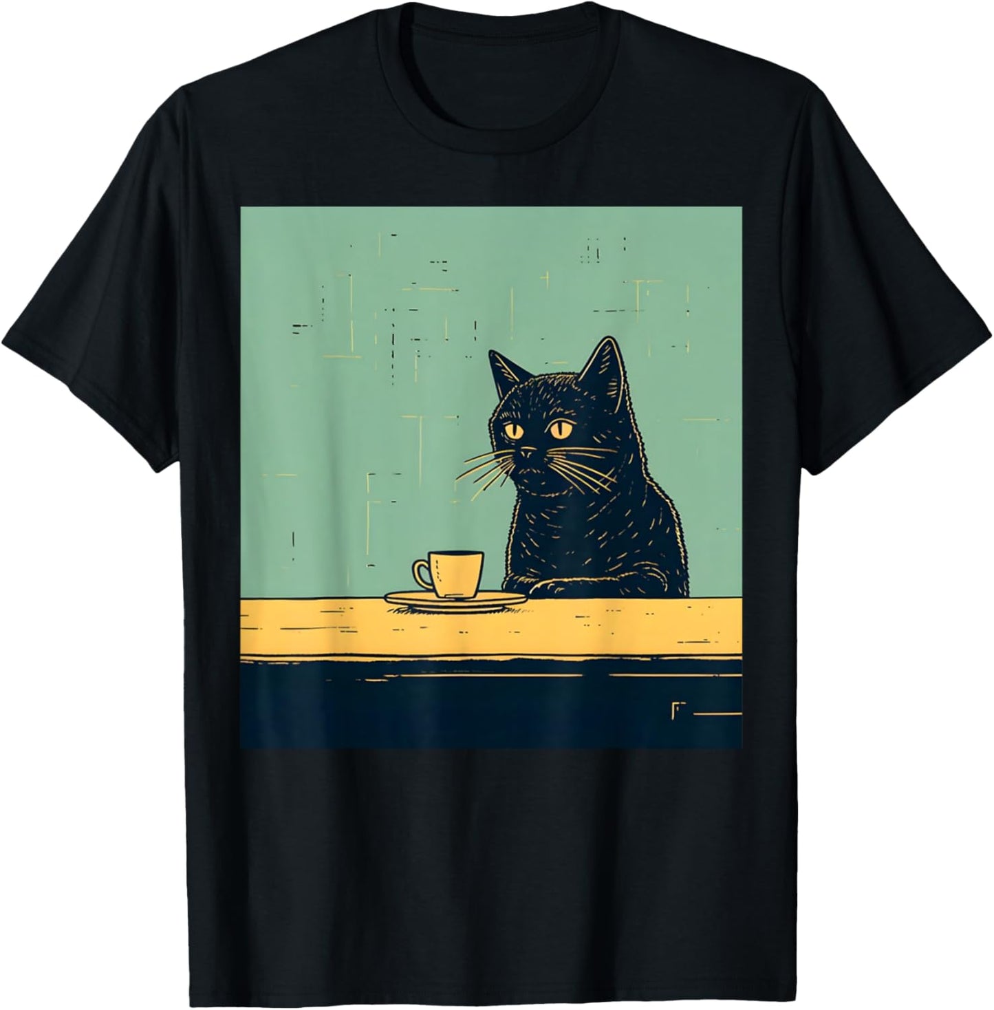 Funny Black Cat Chilling with Coffee Retro Vintage T-Shirt