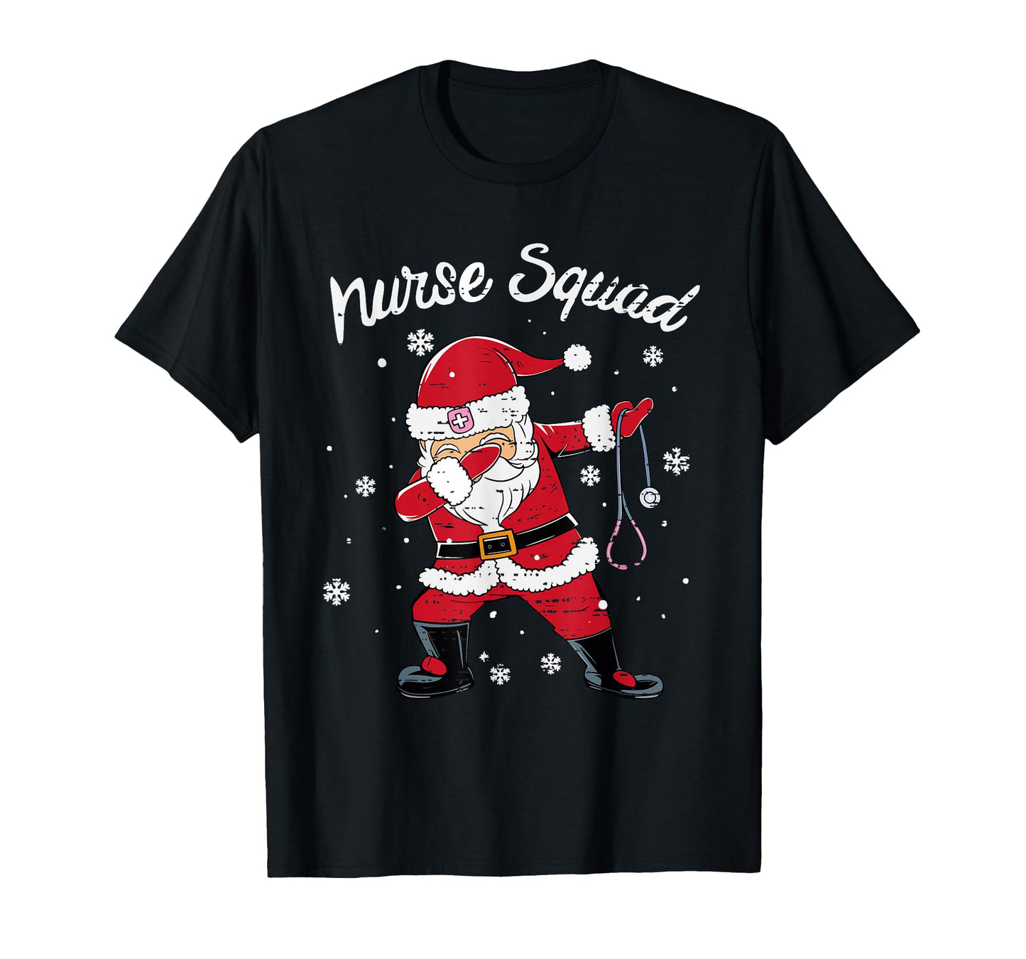 Nurse Squad Scrub Tops Dabbing Santa Christmas Stethoscope T-Shirt