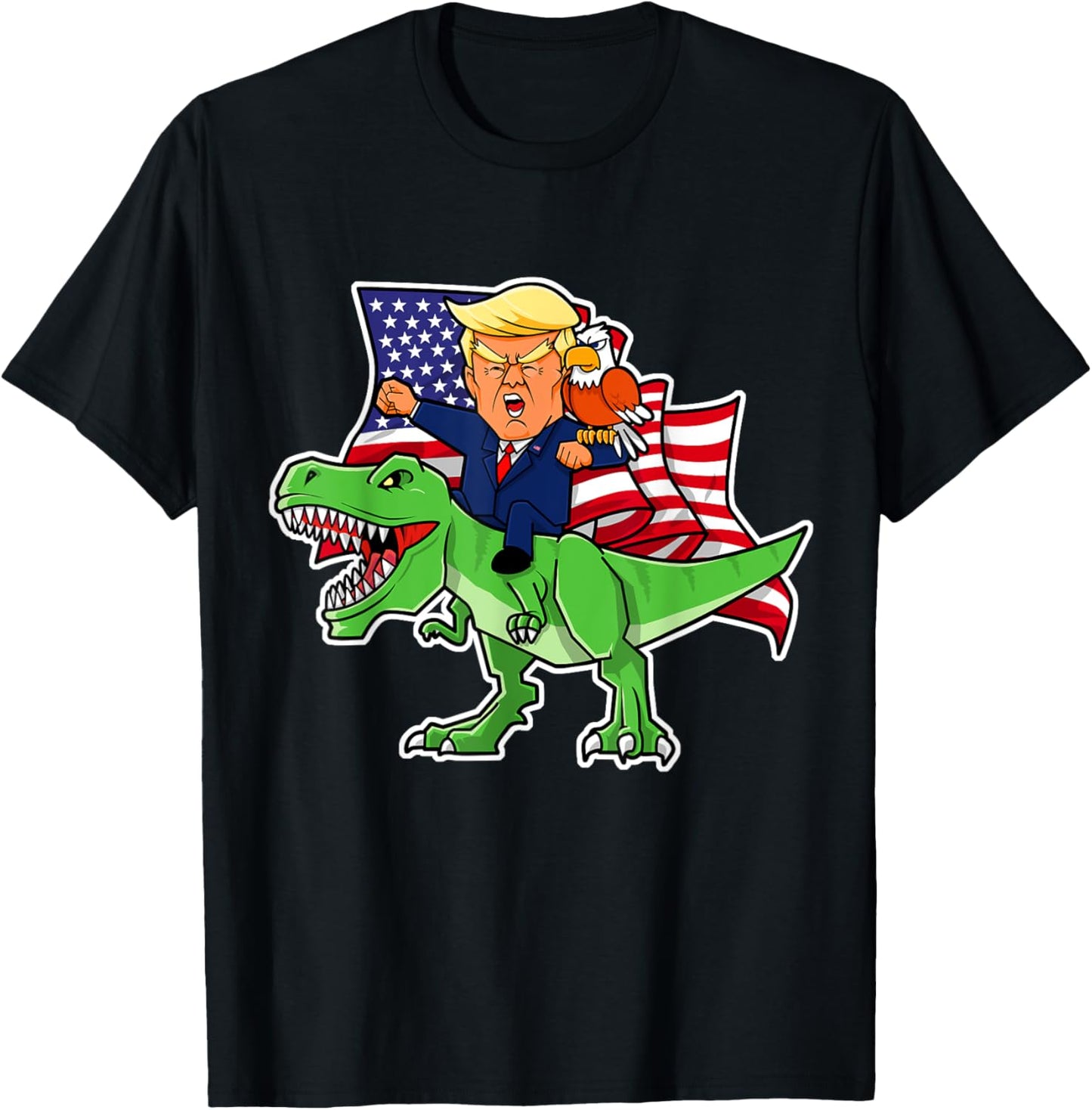 Trump Riding a Dinosaur TRex Funny Merica Patriotic July 4th T-Shirt