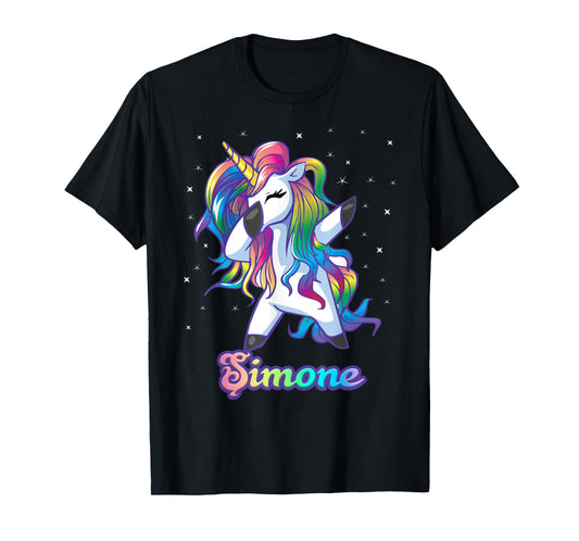 SIMONE Name Personalized Custom Rainbow Unicorn Dabbing T-Shirt