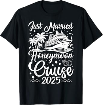 First Family Cruise for Married Couples 2025 Tee - Unisex Adults - Black - Small - Short Sleeve - T-Shirt - Honeymoon Cruise Theme - Newlyweds, Couples, Honeymooners, Cruisers