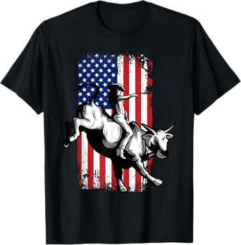 Rodeo Bull Rider Patriotic American USA Flag For Cowboys T-Shirt