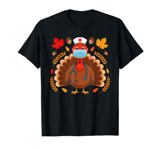 Turkey Nurse Thanksgiving Scrub Tops Women Nursing Holiday T-Shirt