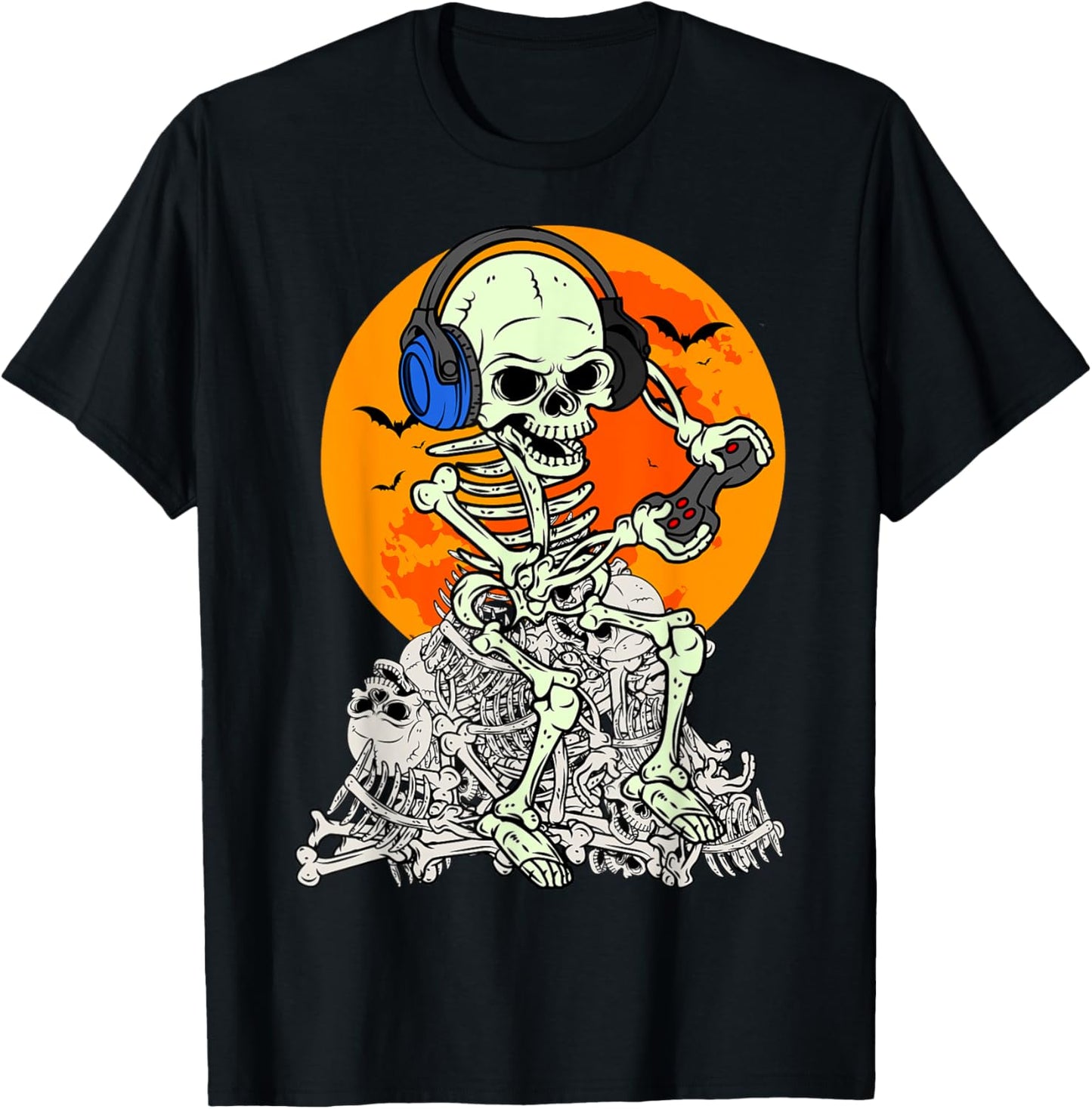 Halloween Skeleton Gamer skull moon Gaming boys teen men T-Shirt