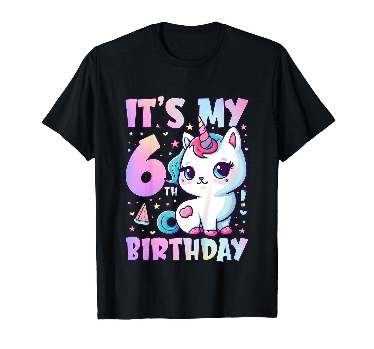 6th Birthday Shirt Girl Six 6 Year Old Cat Unicorn Birthday T-Shirt