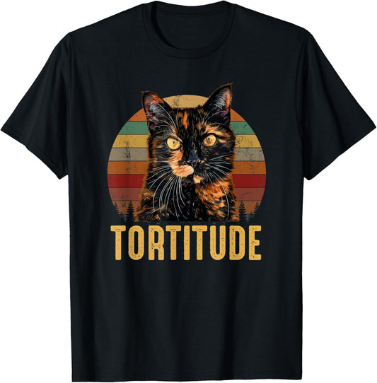 Tortitude, Tortoiseshell Cat Unisex Adult Cat Lover T-Shirt Black Short Sleeve Small