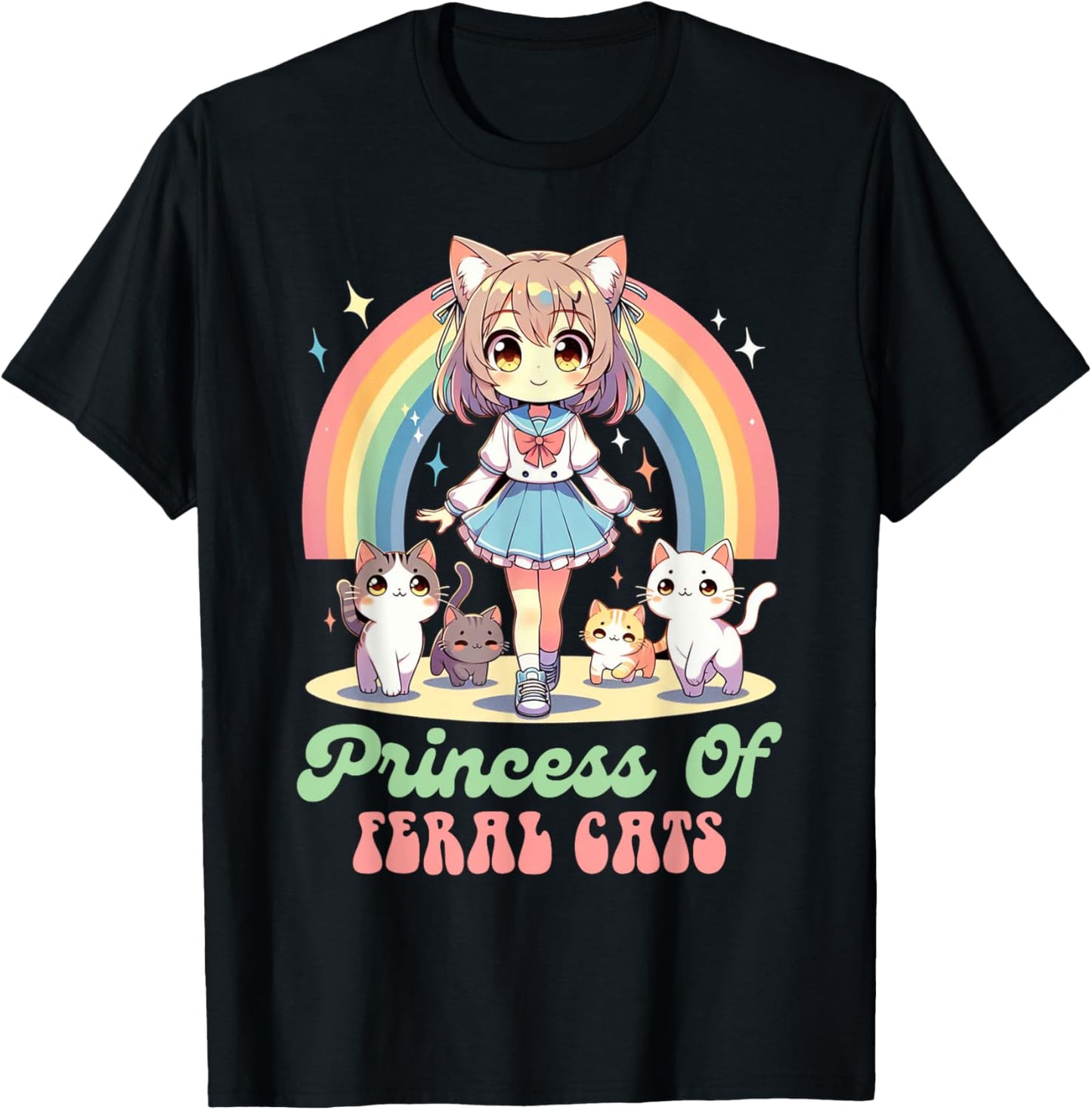 Anime And Cats Lover Princess Of Feral Cats Kawaii Otaku T-Shirt