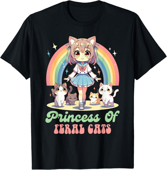 Anime And Cats Lover Princess Of Feral Cats Kawaii Otaku T-Shirt