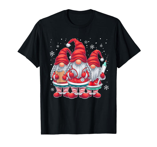 Xmas Medical Scrub Top Cute Nursing Christmas Gnomes Nurse T-Shirt