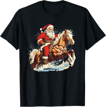 Funny Riding Santa on Horse for Christmas Eve T-Shirt