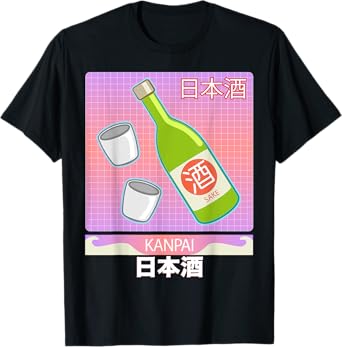 Japanese Sake Drinking Cups Kanpai Vaporwave Art T Shirt T-Shirt