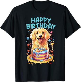 Golden Retriever Dog Happy Birthday Party Clothes T-Shirt